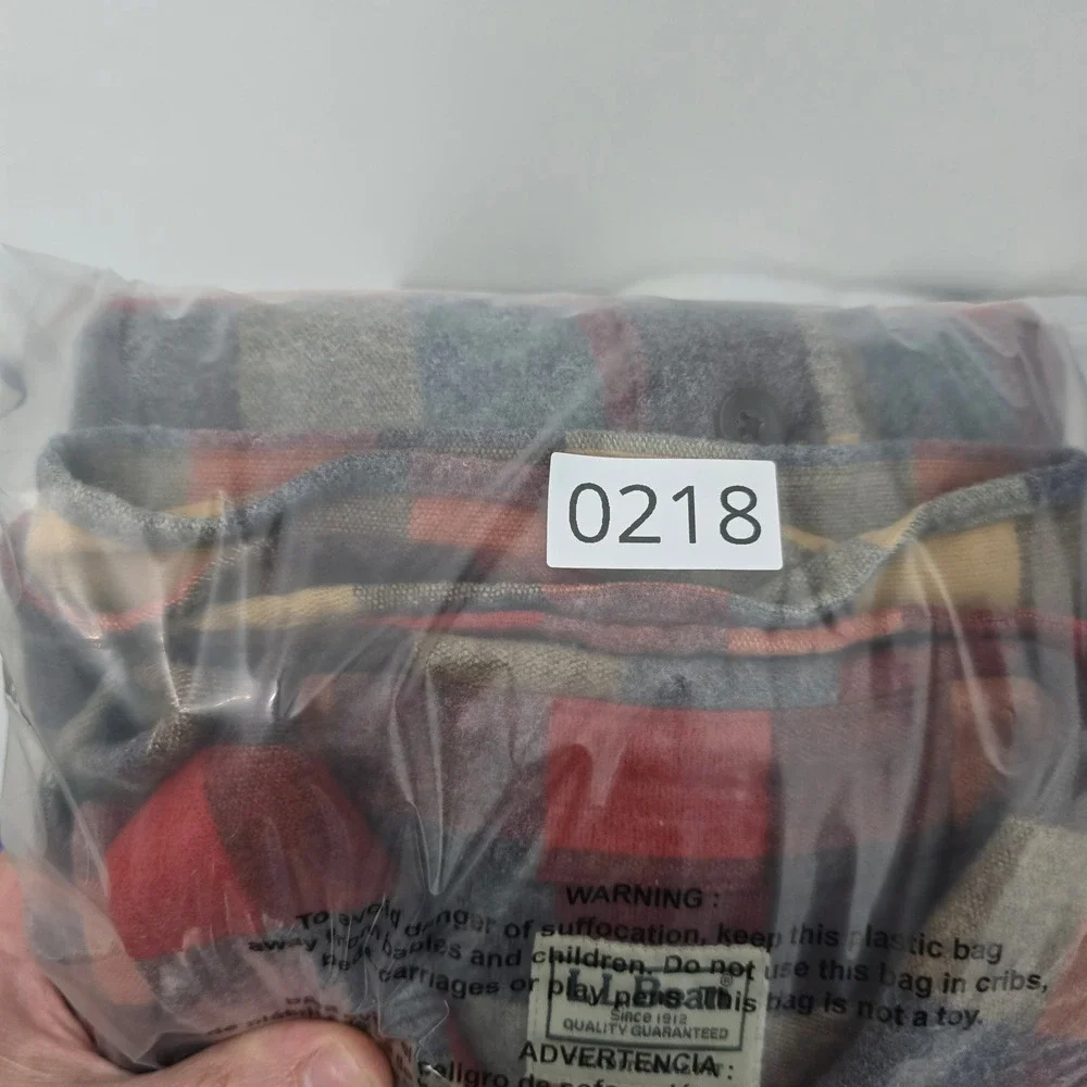 LL‎ Bean Mens Traditional Fit Flannel Shirt Plaid Red Orange Large L-REG 277981